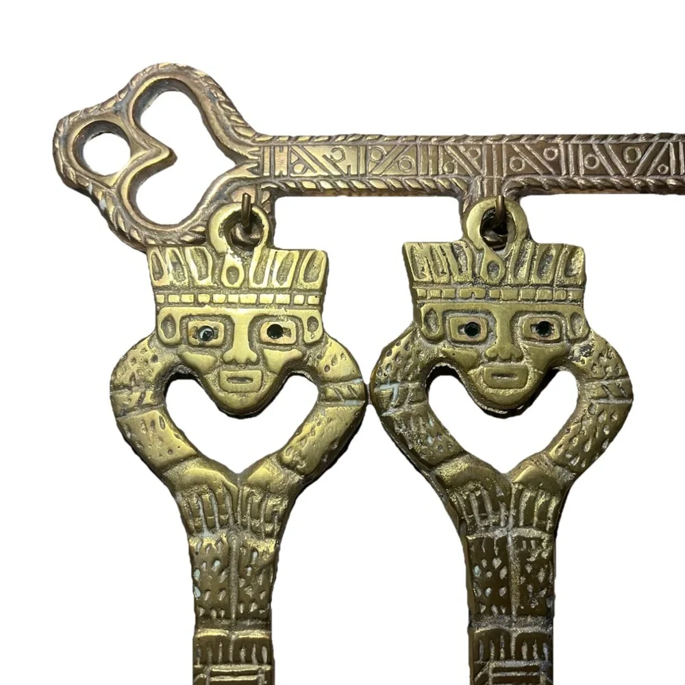 Vintage Brass Handcrafted Utensil Hanger Set Decor Colombian Egyptian Tribal 60s
